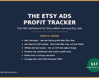 Etsy Ads Profit Tracker Spreadsheet, Etsy Seller Fee Calculator & ROI Dashboard, Google Sheets Excel Template, Digital Download