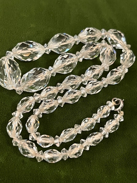 ART DECO Clear Faceted CZECH Glass Beaded Necklace
