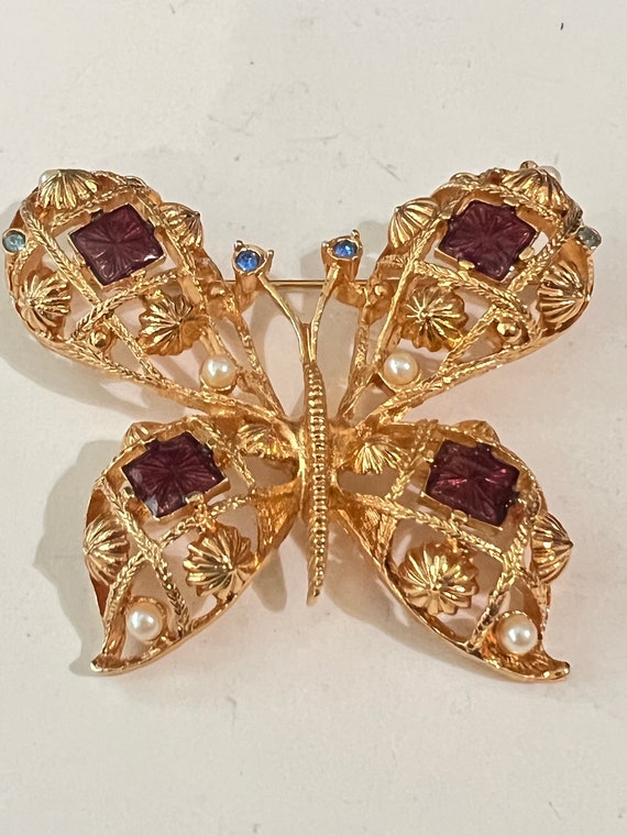 Vintage AVON Butterfly Brooch ENAMEL Rhinestones … - image 2