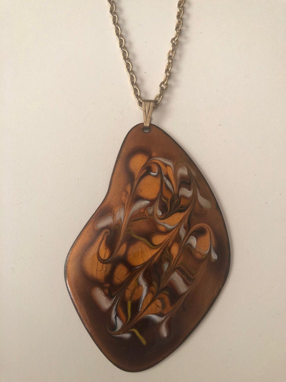 Mid-Century COPPER & ENAMEL Pendant Necklace 1950… - image 1