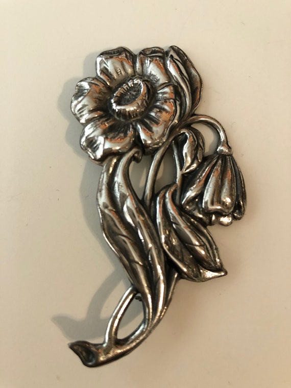 1940s Vintage STERLING Flower Brooch Sterling SIL… - image 3