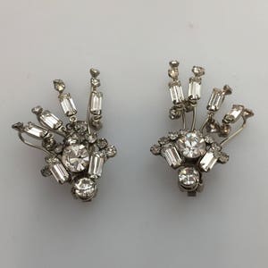 1950s Vintage RHINESTONE Earrings Austrian Crystal Gorgeous Clip Ons EAR Climbers Cascading Rhinestones RHODIUM Plate Sparkly Stones