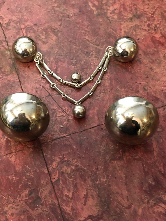 Mid Century Modern  COLLAR PIN and CUFF Link Set New Old Stock Never Worn Rhodium Plate Vintage Collar Pin Vintage Cuff Links Matched Set