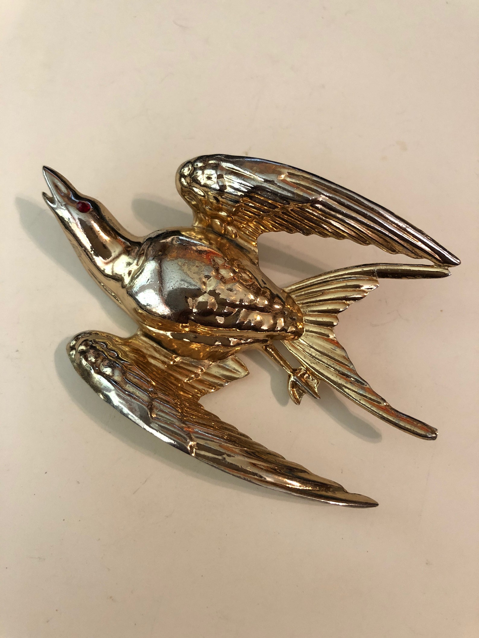 Vintage CORO Bird BROOCH Bird in Flight Heavy Gold Plated 3 Etsy