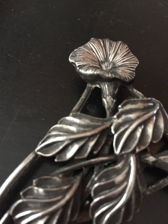 1930s Vintage MORNING GLORY Dress Clip Nickel Pla… - image 3