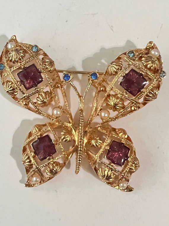 Vintage AVON Butterfly Brooch ENAMEL Rhinestones … - image 3