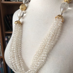 1960s Vintage Clear LUCITE BALL & BEAD Necklace with Textured Gold Plated Melon-Shaped Beads Statement Necklace Very Cool