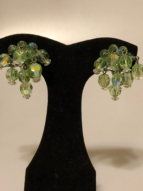 1950s Vintage LAGUNA Light Green CRYSTAL Earrings… - image 2