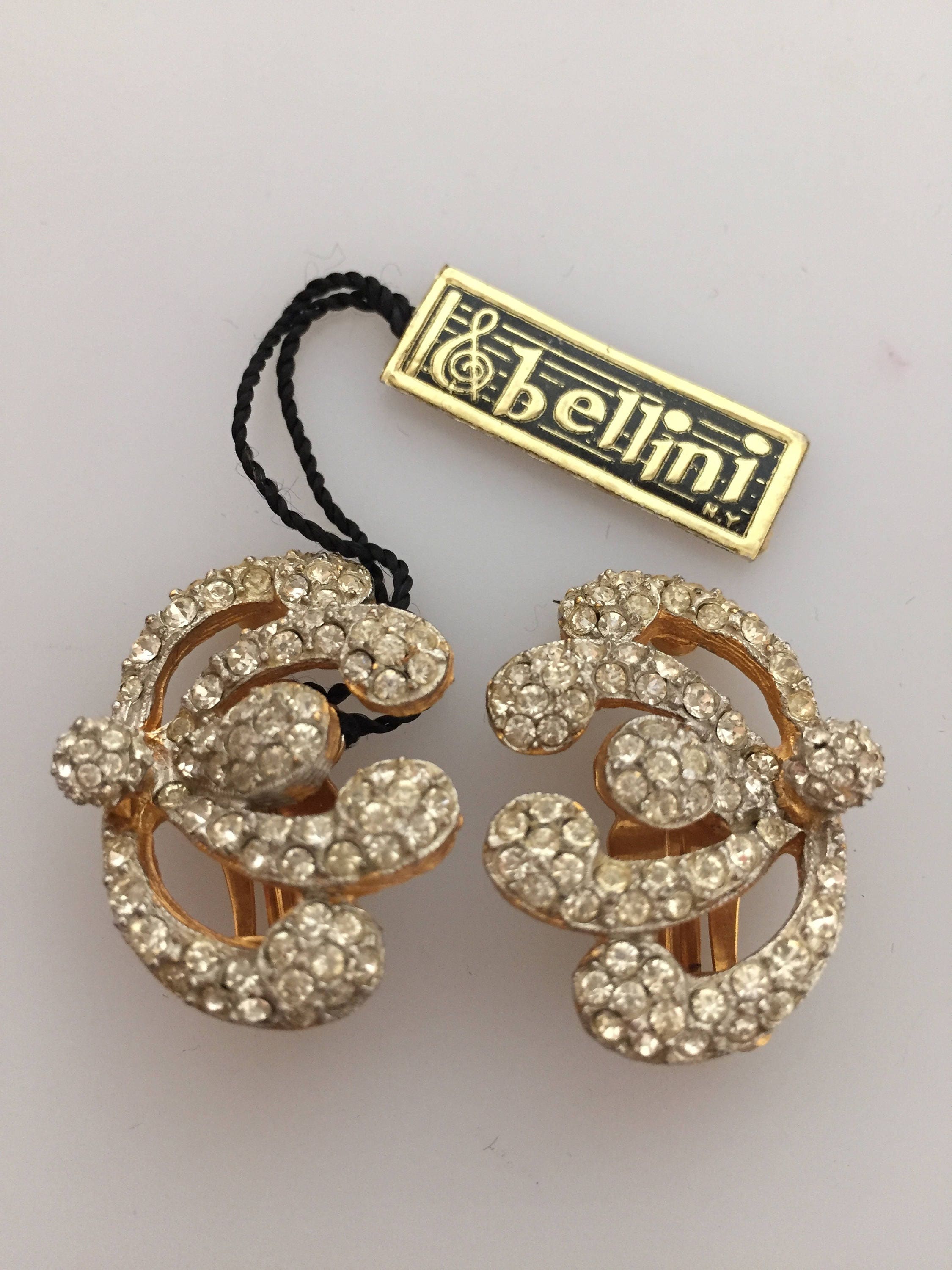 Gorgeous 1950s Vintage RHINESTONE Earrings Signed BELLINI With 
