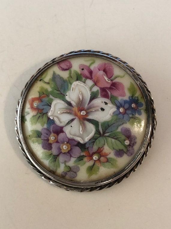Vintage LIMOGES Hand Painted Brooch Porcelain Brooch … Gem