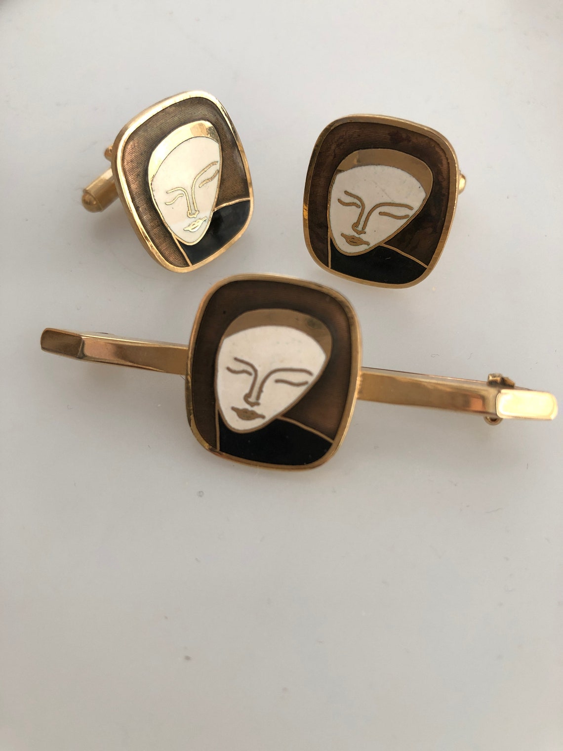 1950s Vintage BAR Pin & CUFF Links Set Mid Century Modern Etsy