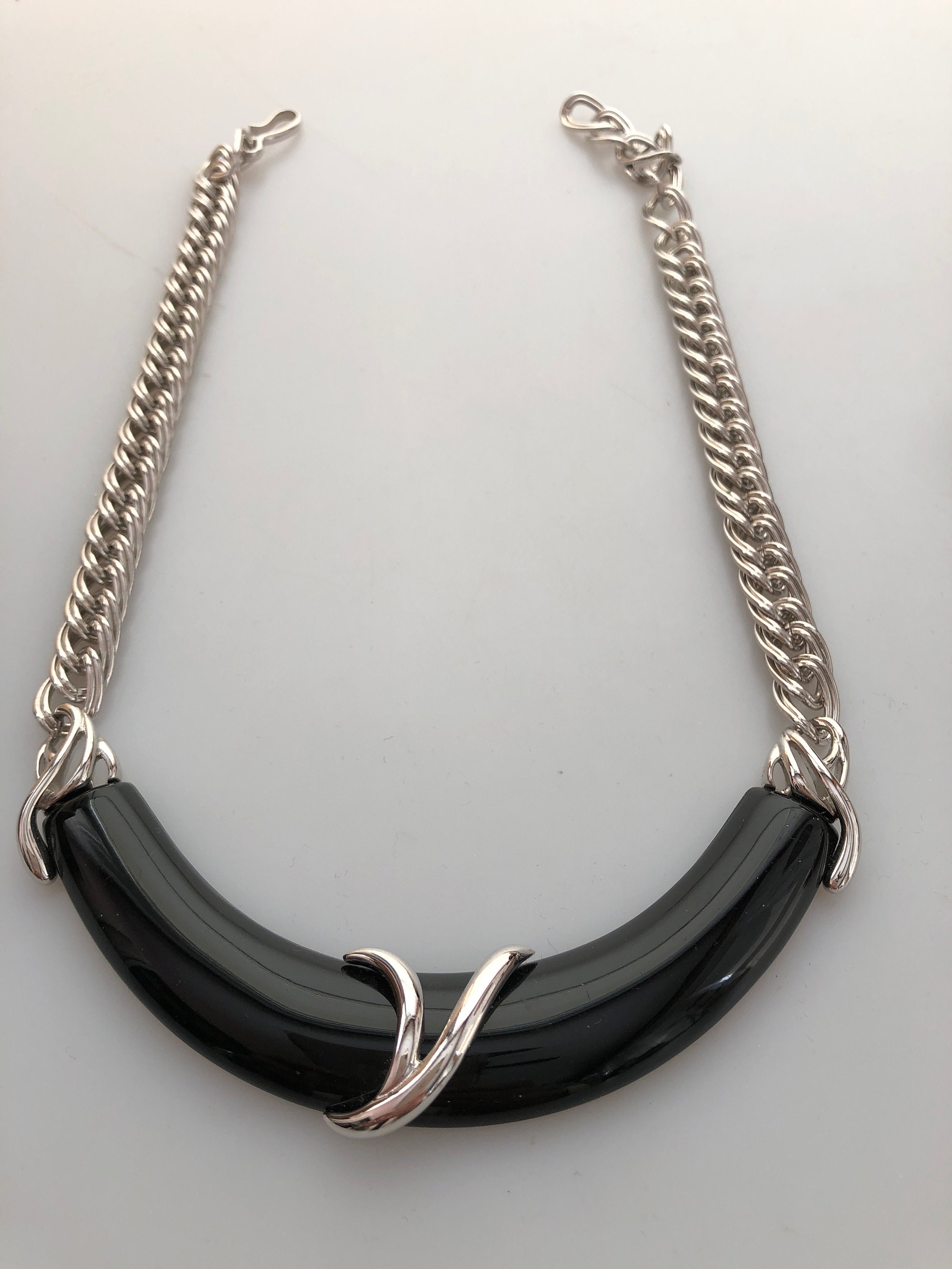 Vintage CHOKER Necklace Silver and Black Choker Necklace Etsy