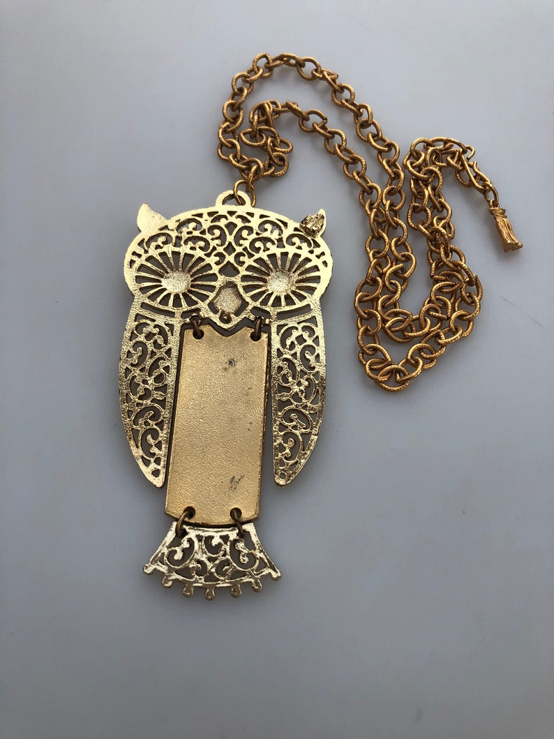 1970s Vintage Articulated OWL Pendant Necklace Enameled Owl Etsy