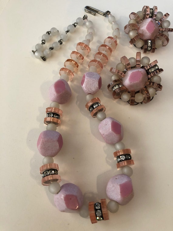 1950s Vintage BEADED Necklace Pink Choker Necklace