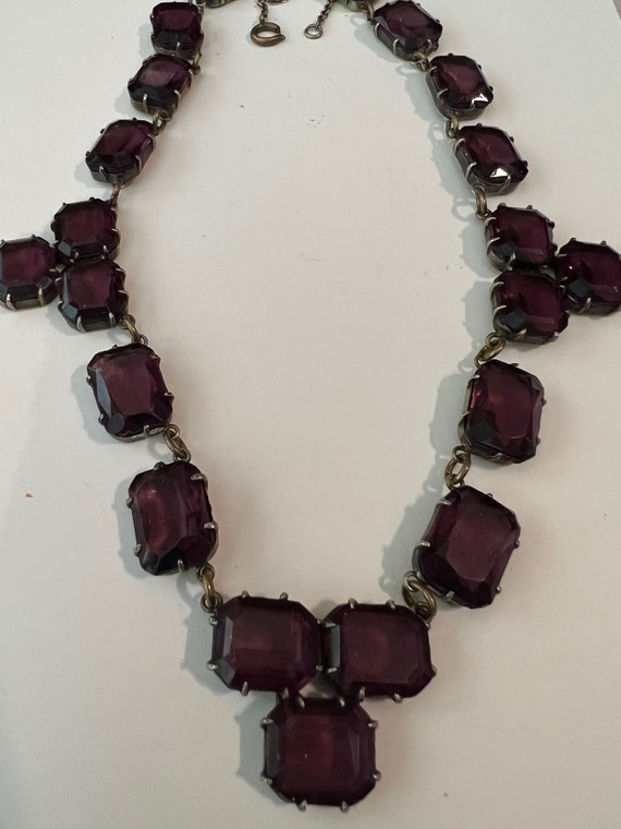 ART DECO Purple Glass Necklace Faceted EMERALD-Cut