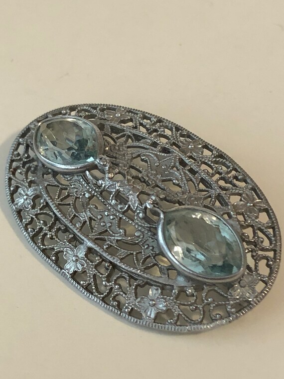 1920s/30s Vintage ART DECO FILIGREE Brooch Rhodium