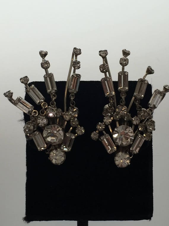 1950s Vintage RHINESTONE Earrings Austrian Crysta… - image 3