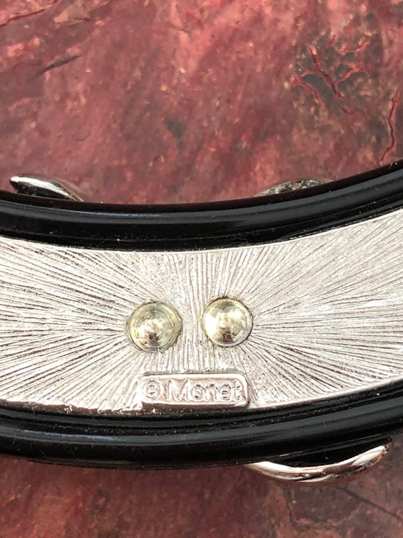 Vintage MONET CHOKER Necklace Silver and Black Ch… - image 5