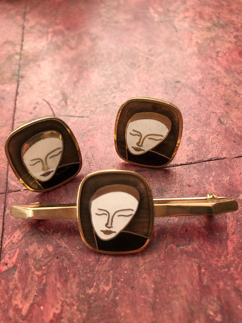 1950s Vintage BAR Pin & CUFF Links Set Mid Century Modern Etsy