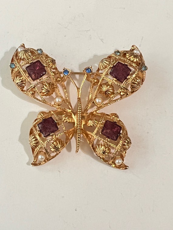 Vintage AVON Butterfly Brooch ENAMEL Rhinestones … - image 1