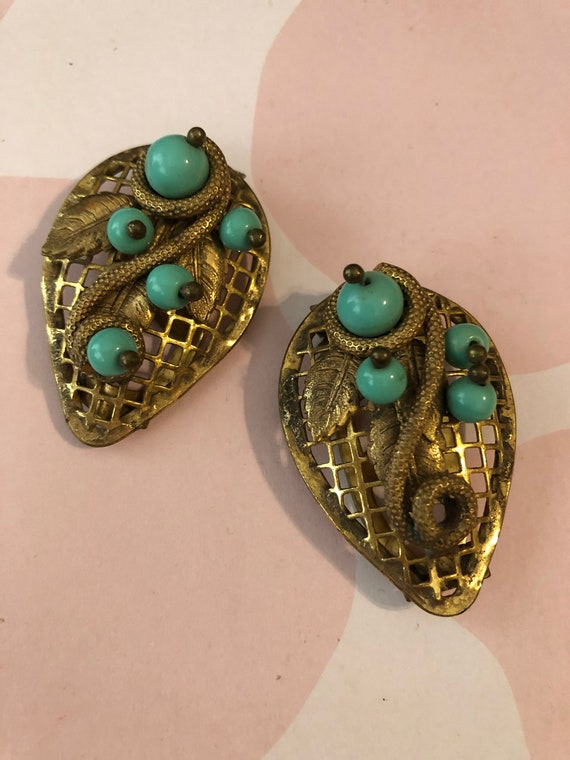 Rare Dress Clips Signed GRAY KINGSBURG NY Hand Wired Beads on Gilded Brass  Signed 
