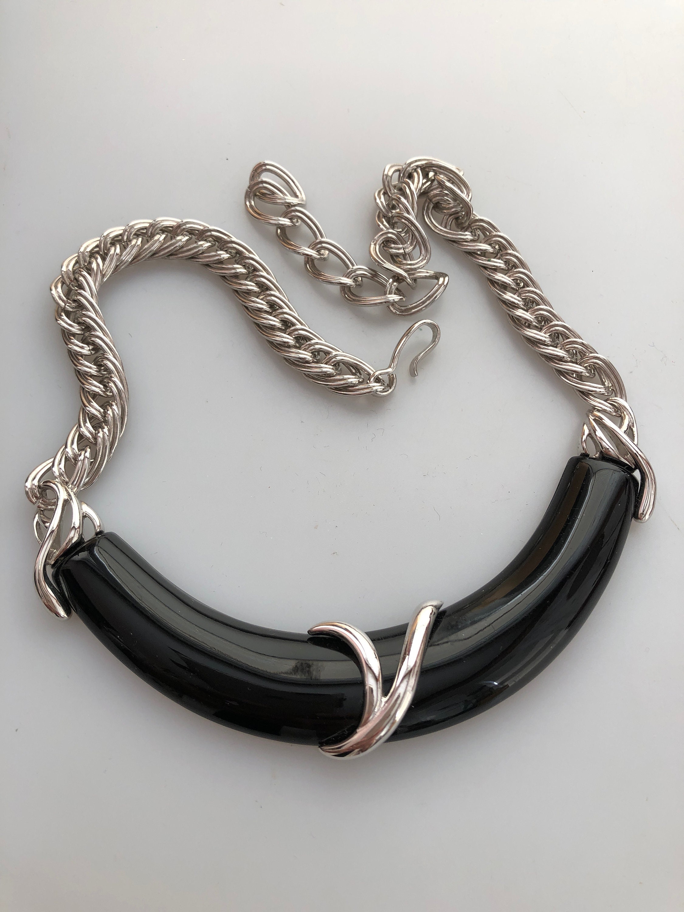 Vintage CHOKER Necklace Silver and Black Choker Necklace Etsy