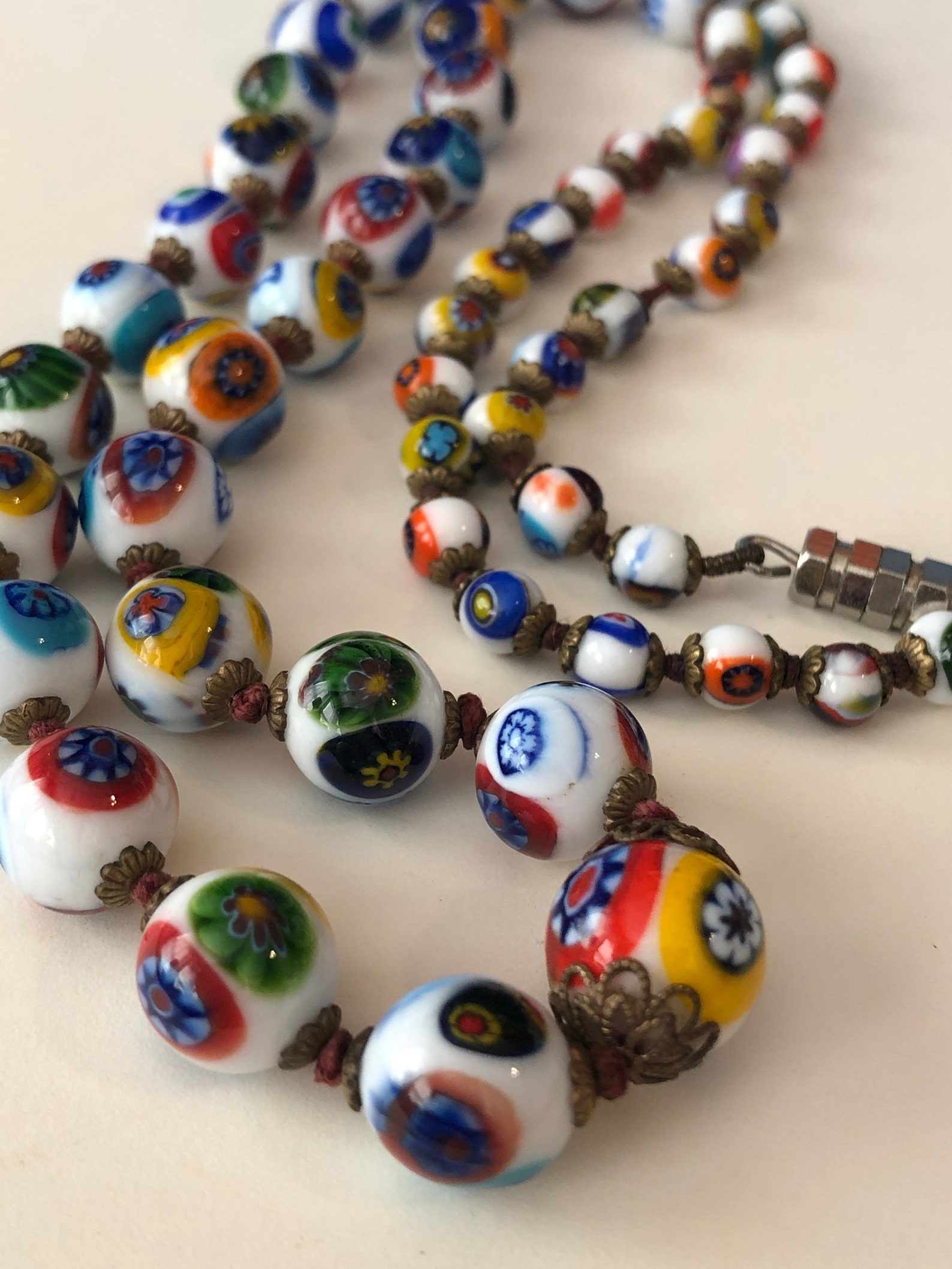 Vintage MILLEFIORE Beaded Necklace Italian Bead Necklace Etsy