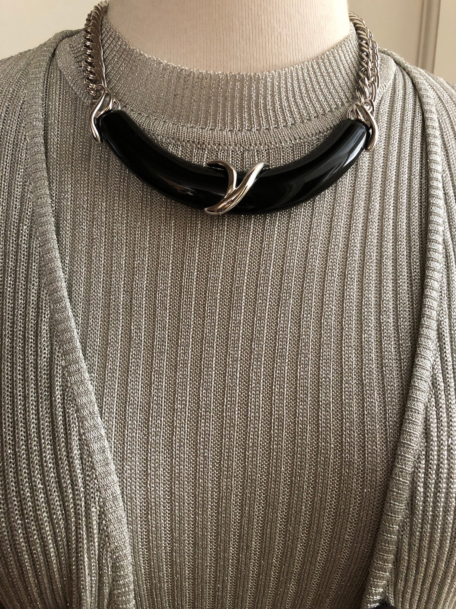 Vintage CHOKER Necklace Silver and Black Choker Necklace Etsy