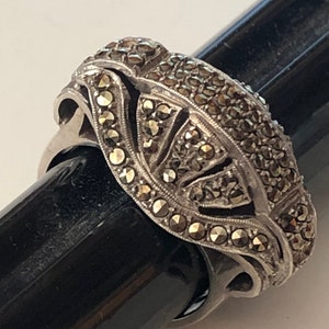 Vintage Silver & MARCASITE Ring European Silver Marked 835 Gorgeous Design Size 6.5