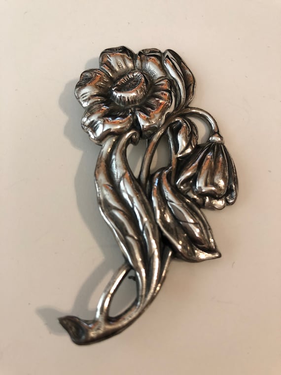 1940s Vintage STERLING Flower Brooch Sterling SIL… - image 1