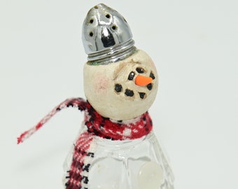 Vintage Salt Shaker Snowman #95 | Winter Decor | Glass Snowman | Snowman Decor | Recycled Snowman