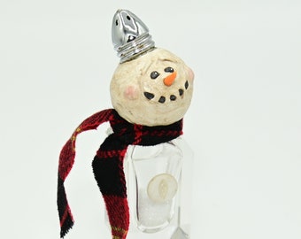 Vintage Salt Shaker Snowman #122 | Winter Decor | Glass Snowman | Snowman Decor | Recycled Snowman