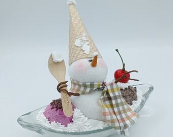 Ice Cream Sundae Snowman | Whimsical Snowman | Handmade Snowman | Dessert Snowman #25