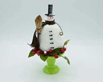 Handmade Snowman on Pedestal with Broom