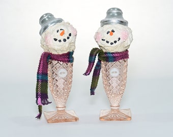 Vintage Salt Shaker Snowman #51 and 52 | Winter Decor | Glass Snowman | Snowman Decor | Recycled Snowman