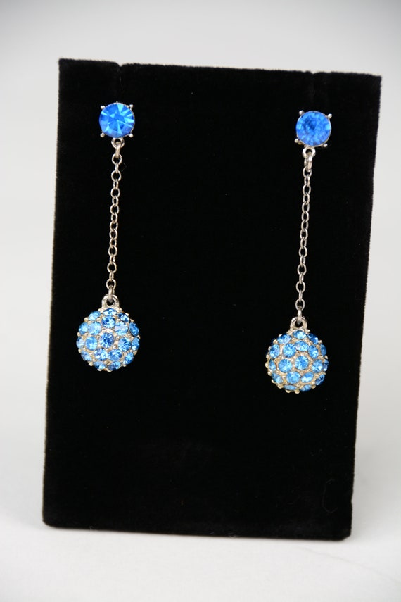 Vintage Blue Silvertone Dangle Earrings | Blue and