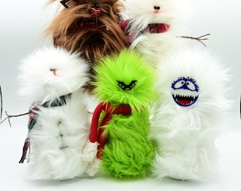 Faux Fur Frazzled Rudolph, Snowman, Bumble or Grinch: Handmade Whimsical Holiday Decor