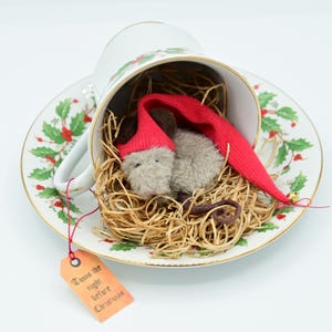 Sleepy Teacup Mouse with Hat | Vintage Vessel Mouse | Cute Mouse in Teacup