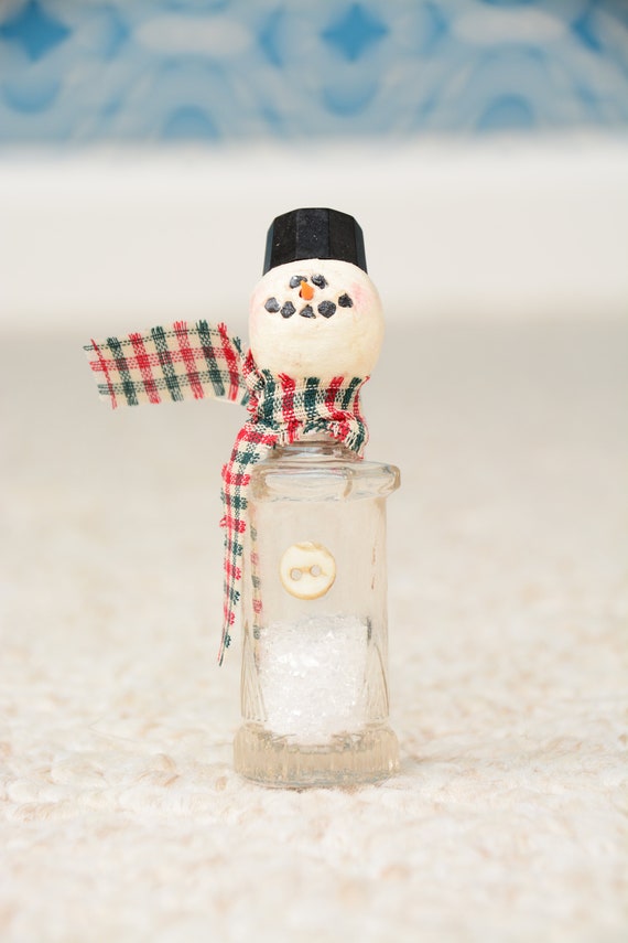 Vintage Set of 3 Hand Made Glass Snowmen