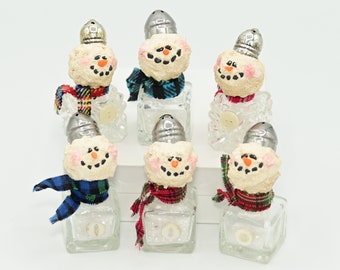 Salt Shaker Snowman #71, 73, 77, 80, 81 and 82 | Winter Decor | Glass Snowman | Snowman Decor | Recycled