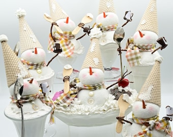 Whimsical Ice Cream Sundae Snowman: Handmade Fleece Holiday Decor
