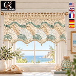 Patrón Crochet Cenefa, Cortina Seafoam Shell-Wave, Decoración Costera, Instrucciones Digitales Nivel Intermedio