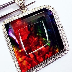 Natural Ammolite Doublet Opal GS Silver Pendant 119.80 Ct Fancy Shape Certified