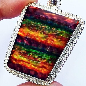 116.65 Ct Natural Ammolite Doublet Opal GS Silver Pendant Fancy Shape Certified