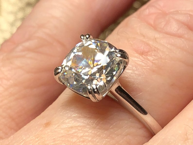 Vintage Style Engagement Ring Antique Cushion Cut Engagement Ring Cushion Cut Solitaire Engagement Ring