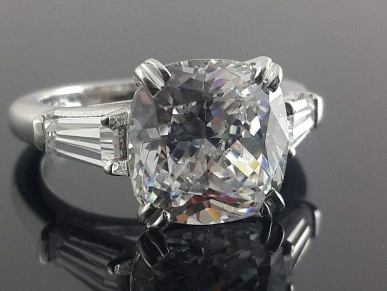 Art Deco Style Engagement Ring Baguette Solitaire Radiant Cut Engagement Ring Cushion Cut Engagement Ring