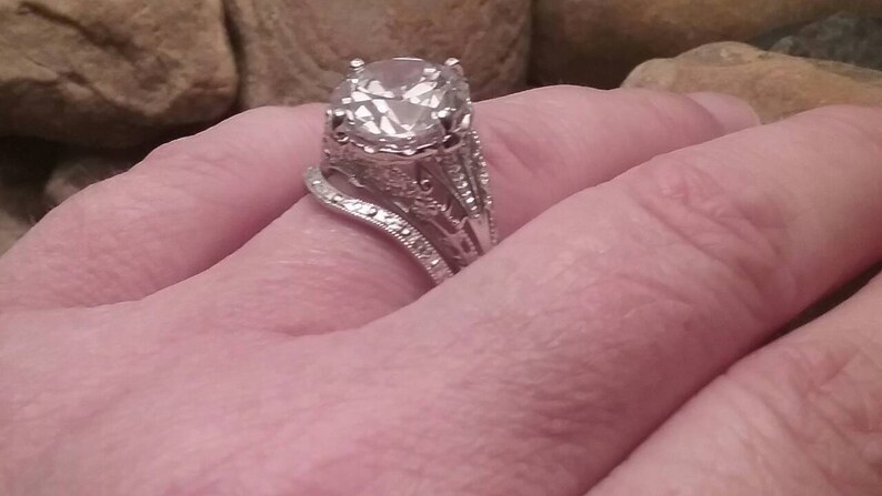 Antique Engagement Ring Edwardian Style Engagement Ring Filigree Engagement Ring Antique Reproduction Engagement Ring Old European Cut
