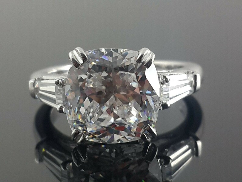 Art Deco Style Engagement Ring Baguette Solitaire Radiant Cut Engagement Ring Cushion Cut Engagement Ring