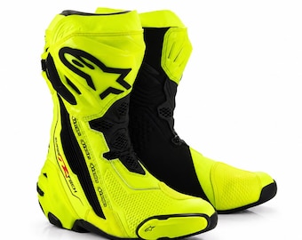 Alpinestars Supertech R Motorrad-Rennstiefel Gelb Schwarz | Sportliche Leder-Motorradstiefel
