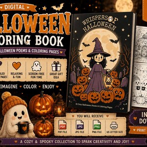 Halloween Poems Coloring Book, 10 Poems & 10 Coloring Pages, Cozy Printable PDF